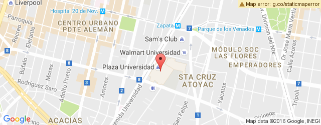 Mapa de ubicación de SBARRO, PLAZA UNIVERSIDAD